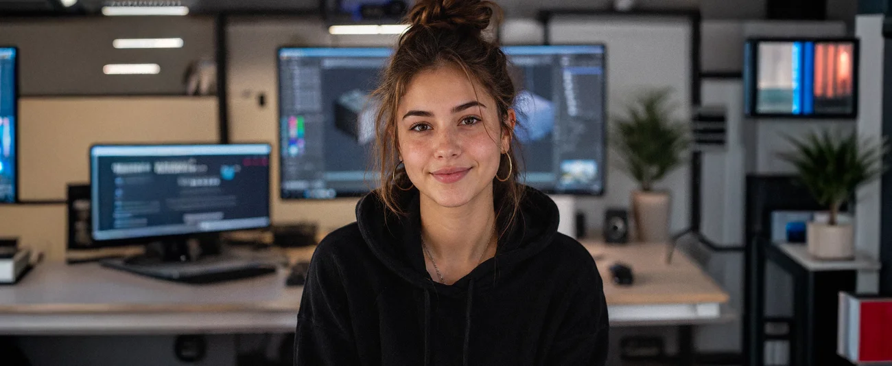 Mädchen vor Schreibtisch mit 3D Software