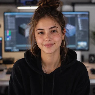 Mädchen vor Schreibtisch mit 3D Software